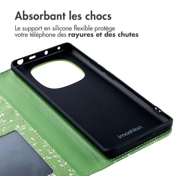 imoshion Étui de télephone portefeuille Design Xiaomi Redmi Note 14 Pro (4G) - Green Flowers