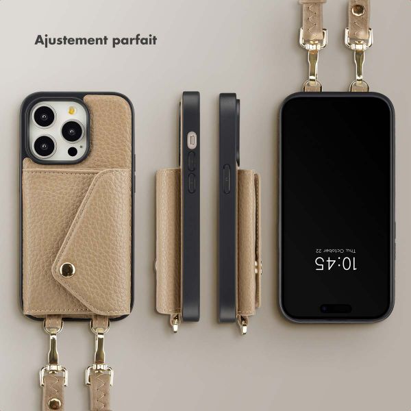 Selencia Coque à cordon avec porte-cartes enveloppe Sera iPhone 14 Pro - Beige