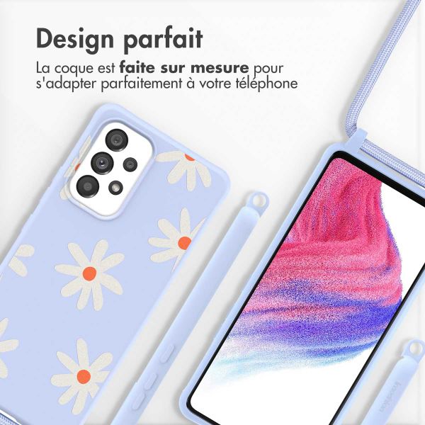 imoshion Coque design en silicone avec cordon Samsung Galaxy A53 - Lila Flower Distance