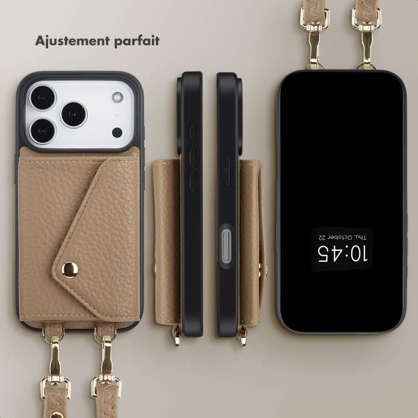 Selencia Coque de télephone Sera avec cordon et porte-cartes enveloppe Apple iPhone 17 Pro - Taupe