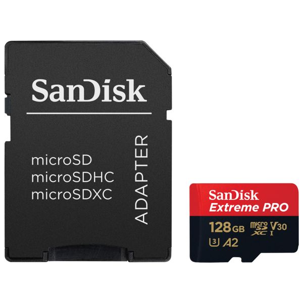 SanDisk microSD Extreme PRO - 128GB - Inclus un adaptateur SD et RescuePro Deluxe - UHS-I/U3/Full HD/4K UHD