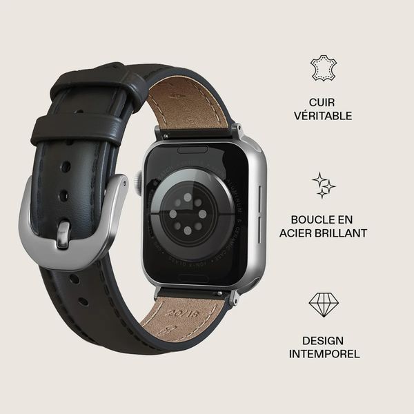 Burga Bracelet en cuir véritable Apple Watch Series 1 - 11 / SE / Ultra (44/45/46/49 mm) - Don't Text / Silver
