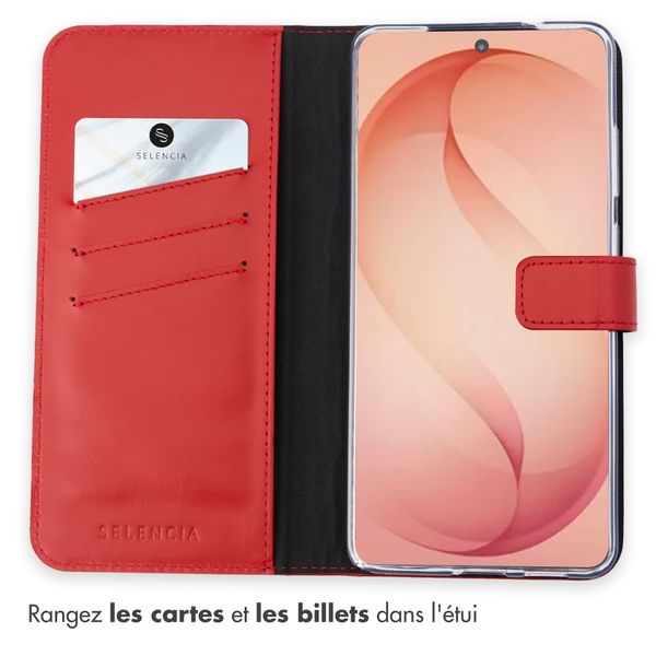 Selencia Étui portefeuille en cuir véritable Samsung Galaxy S26 Plus - Rouge