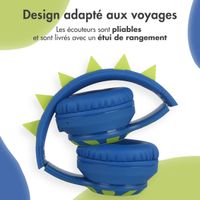 imoshion Casque sans fil pour enfants Dino LED Light - Limiteur de décibels - Avec câble AUX - Cobalt Blue / Lime