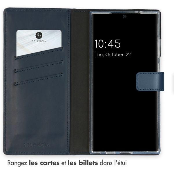 Selencia Étui portefeuille en cuir véritable Samsung Galaxy S24 Ultra - Bleu foncé