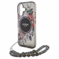 Guess MagSafe IML Flowers Case avec beads strap Apple iPhone 16 - Noir