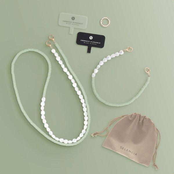 Selencia Ensemble de cordons pour téléphone avec perles et élastiques - Pistache Cream