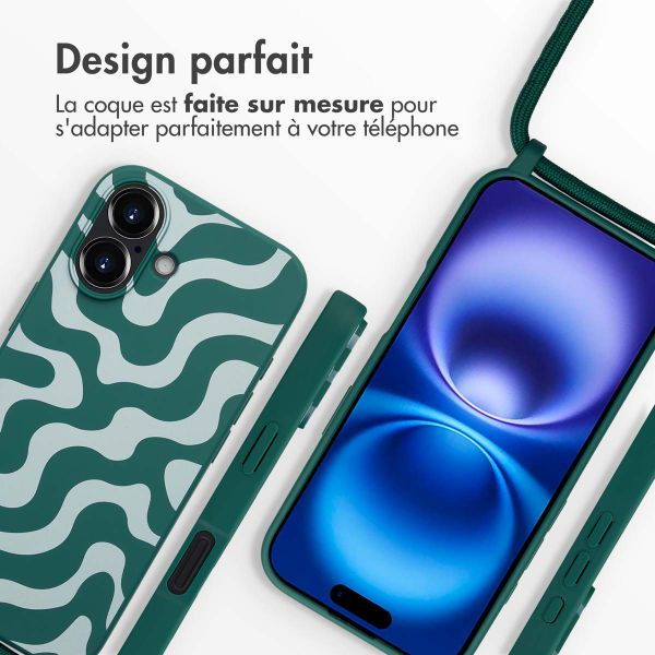 imoshion Coque design en silicone avec cordon iPhone 16 - Petrol Green Groovy