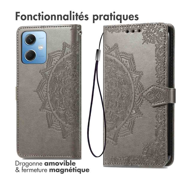 imoshion Etui de téléphone portefeuille Mandala Xiaomi Redmi Note 12 - Gris