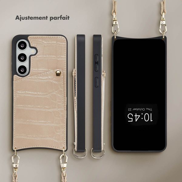 Selencia Coque de télephone Nova Croco avec cordon et porte-cartes Samsung Galaxy S24 / S25 - Beige