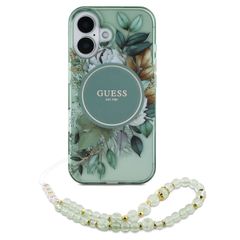 Guess MagSafe IML Flowers Case avec beads strap iPhone 16 - Green