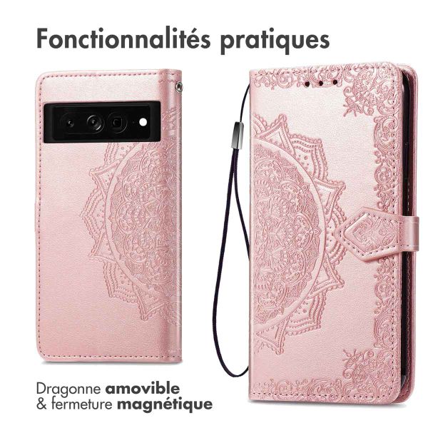 imoshion Etui de téléphone portefeuille Mandala Google Pixel 7 Pro - Rose Dorée