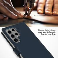 Selencia Étui portefeuille en cuir véritable Samsung Galaxy S24 Ultra - Bleu foncé