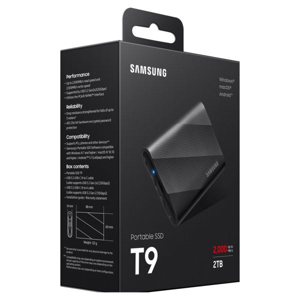 Samsung Portable SSD T9 - 2TB - USB 3.2 Gen 2x2 - Noir