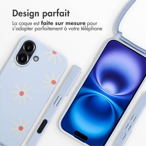 imoshion Coque design en silicone avec cordon iPhone 16 - Lila Flower Distance