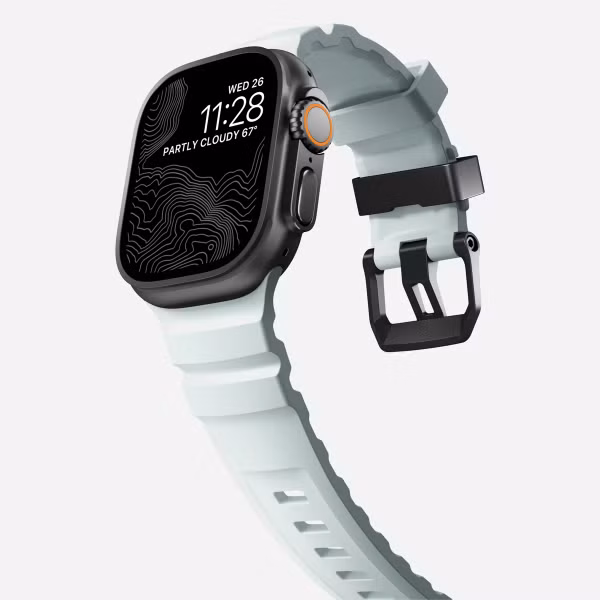 Nomad Bracelet Rocky Point Apple Watch Series 1 t/m 11 / SE / Ultra (44/45/46/49 mm) - Icy Blue Glow Black