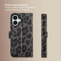 Selencia Étui de télephone portefeuille imprimé léopard Sabi Apple iPhone 16 - Midnight Black