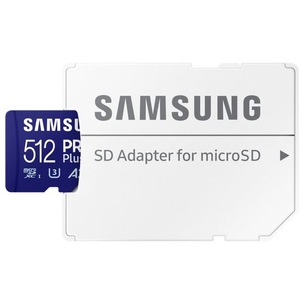 Samsung PRO Plus microSD 2023 - 512GB - Inclus un adaptateur SD - UHS-I/U3/Full HD/4K UHD