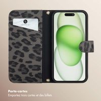 Selencia Étui de télephone portefeuille imprimé léopard Sabi Apple iPhone 15 - Midnight Black