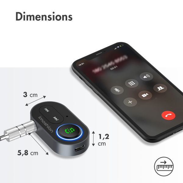 imoshion Adaptateur Bluetooth Voiture - Récepteur Bluetooth 5.1 - Prise jack 3,5 mm / AUX - Noir