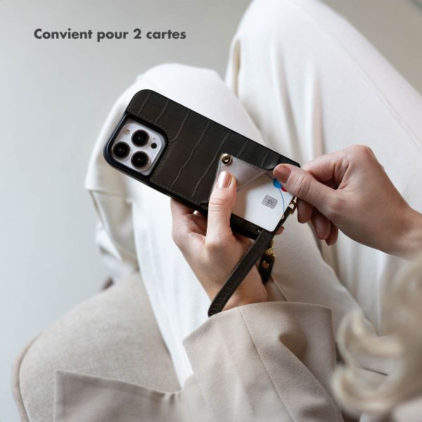 Selencia Coque de télephone Nova Croco avec cordon et porte-cartes Apple iPhone Air - Noir