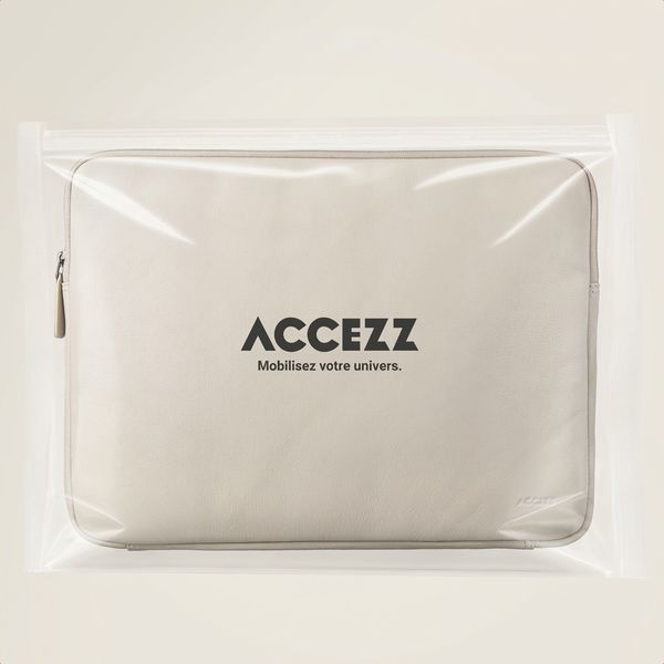 Accezz Pochette ordinateur Leather avec fermeture éclair 15-16 pouces - Beige