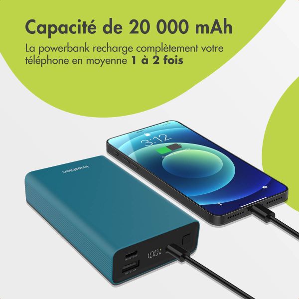 imoshion Ultra Series Aluminium | Batterie externe 20.000 mAh - Charge rapide jusqu'à 33 watts - Vert Petrol 