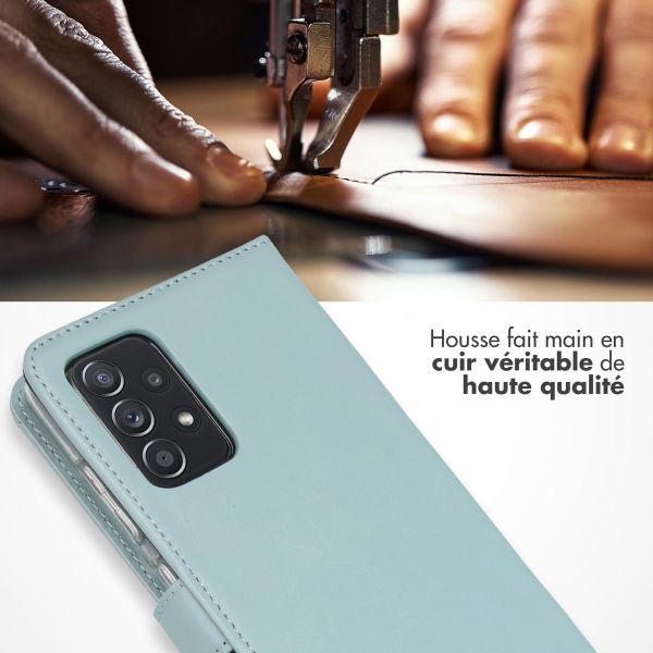 Selencia Étui portefeuille en cuir véritable Samsung Galaxy A52(s) (5G/4G) - Air Blue