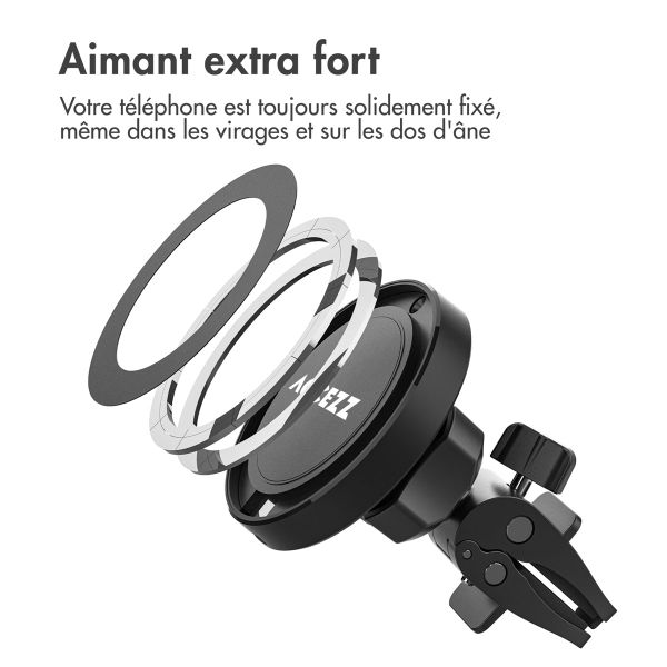 Accezz Support de téléphone pour voiture - MagSafe - Chargeur sans fil - Universel - Grille de ventilation - Noir