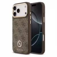 Guess Coque arrière en cuir avec logo Strass classique et MagSafe Apple iPhone 17 Pro Max - Marron