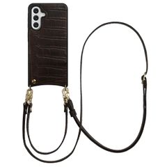 Selencia Coque de télephone Nova Croco avec cordon et porte-cartes Samsung Galaxy A56 - Choco Brown