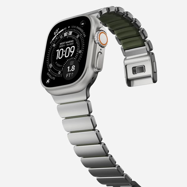 Nomad Bracelet Stratos Apple Watch | 44/45/46/49 mm - Forest Green / Natural Titanium