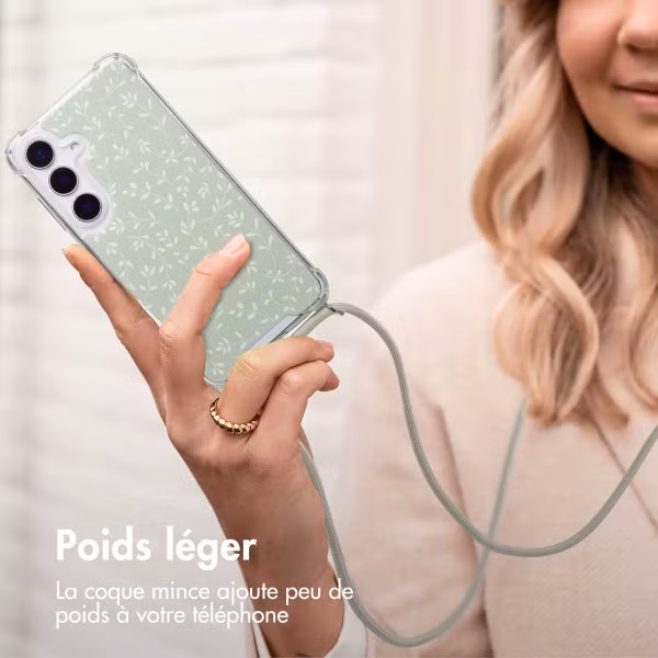 imoshion Coque Design avec cordon Samsung Galaxy S25 - Smoke Green Flowers