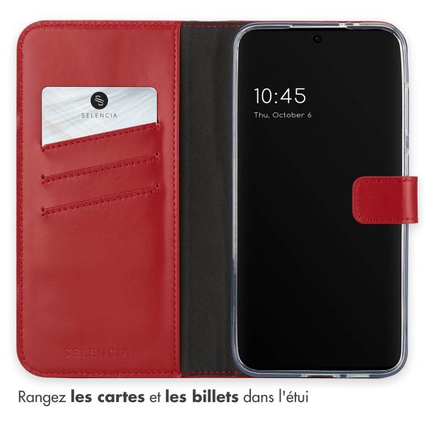 Selencia Étui portefeuille en cuir véritable Samsung Galaxy S24 FE - Rouge