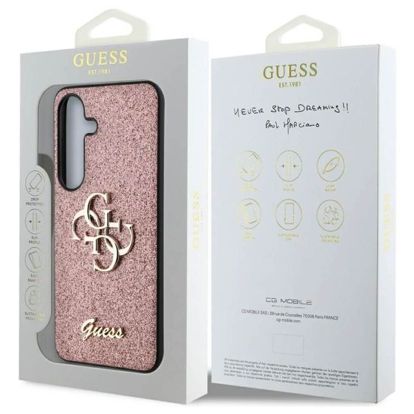 Guess Coque 4G Metal Logo Glitter Samsung Galaxy S25 - Rose