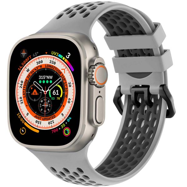 imoshion ﻿Boucle de bracelet de sport en silicone Apple Watch Series 1 á 10 / SE / Ultra (2) (44/45/46/49 mm) - Gris / Noir