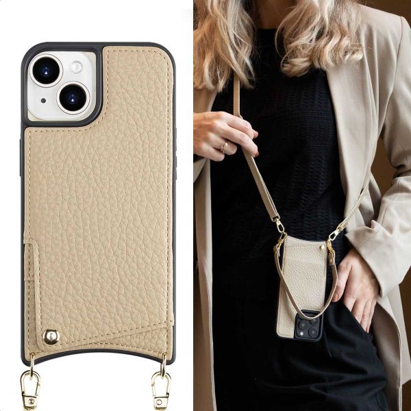 Selencia Coque arrière avec cordon et porte-cartes Nova iPhone 15 - Beige