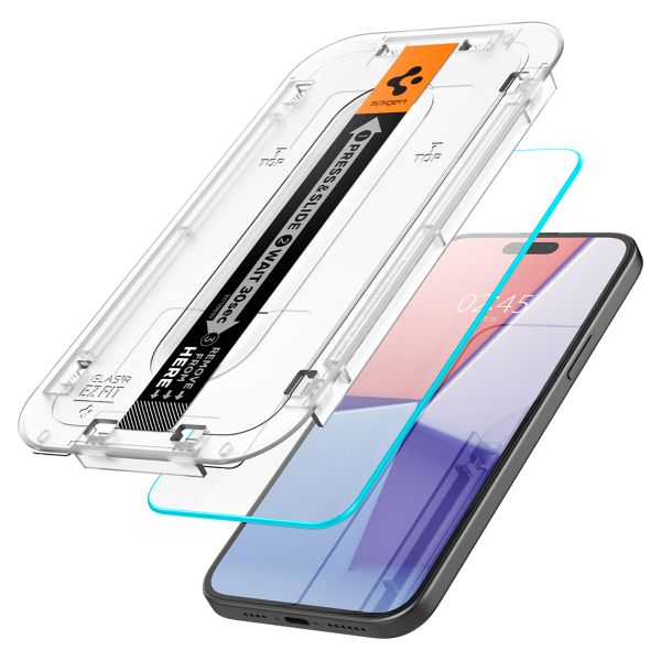 Spigen Protection d'écran en verre trempé GLAStR Fit + Applicator 2-pack Apple iPhone 16 Plus / 15 Plus