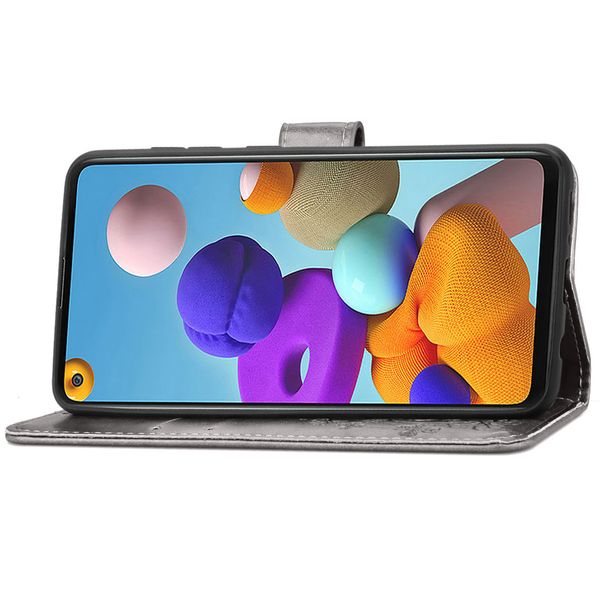 Etui de téléphone Fleurs de Trèfle Galaxy A21s - Gris