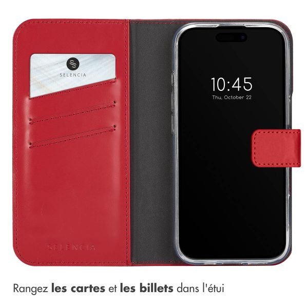 Selencia Étui portefeuille en cuir véritable Apple iPhone 16 Pro - Rouge
