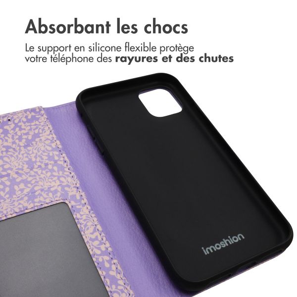 imoshion ﻿Étui de téléphone portefeuille Design iPhone 11 - Purple White Flowers