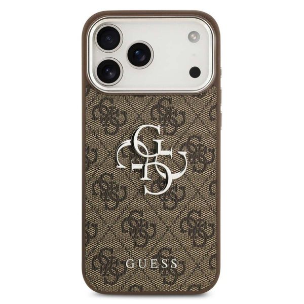 Guess Coque 4G Metal Logo Backcover Apple iPhone 17 Pro Max - Silver Edge - Brown