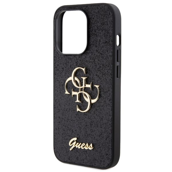 Guess Coque 4G Metal Logo Glitter iPhone 15 Pro - Noir