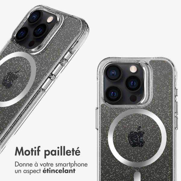 imoshion Coque arrière transparente Pailletée avec MagSafe Apple iPhone 15 Pro Max - Argent