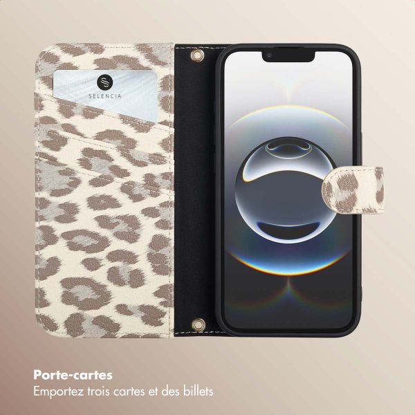 Selencia Étui de télephone portefeuille imprimé léopard Sabi Apple iPhone 16e - Soft Ivory