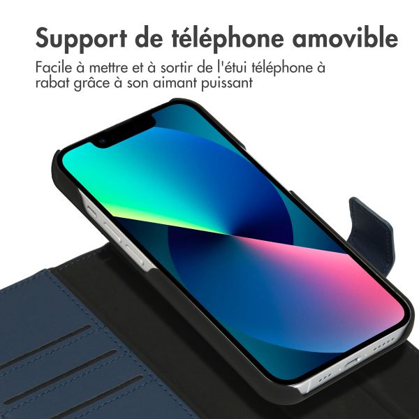 Accezz Étui de téléphone portefeuille en cuir de qualité supérieure 2 en 1 iPhone 13 Mini - Bleu foncé