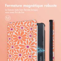 imoshion Design Slim Hard Sleepcover avec support Kobo Libra Colour - Orange Flowers Connect