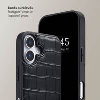 Selencia Coque de télephone Nova Croco avec cordon et porte-cartes Apple iPhone 17 - Noir