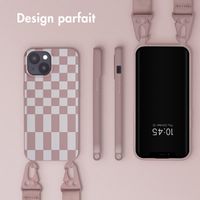 Selencia Coque design en silicone avec cordon amovible Apple iPhone 15 Plus - Irregular Check Sand Pink