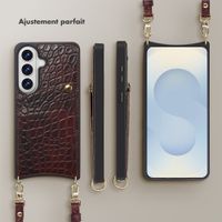 Selencia Coque de télephone Nova Croco avec cordon et porte-cartes Samsung Galaxy S26 - Choco Brown